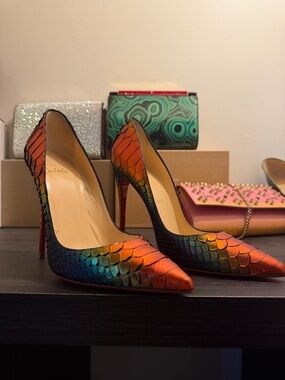 Christian Louboutin So Kate limited edition, rainbow python.
